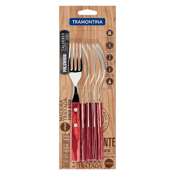 Jogo Garfos Inox 6 PCs Polywood Madeira Tramontina 21102670