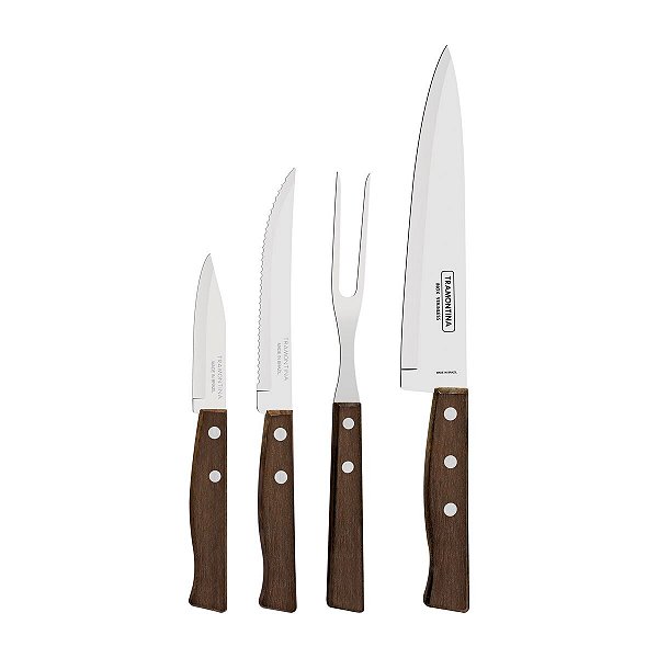 Kit Facas Inox 4 PCs Tradicional Madeira Tramontina 22299019