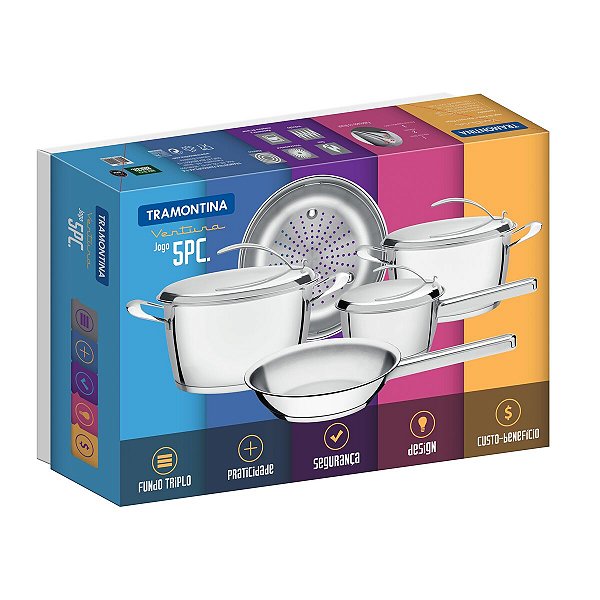 Jogo Panelas Fundo Triplo Inox 5 Ventura Tramontina 65360290