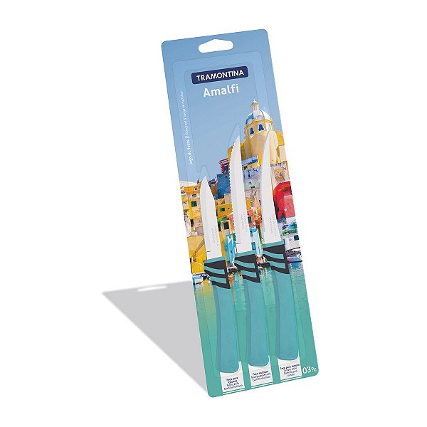 Jogo Facas Inox 3PC Amalfi Azul Turquesa Tramontina 23499174