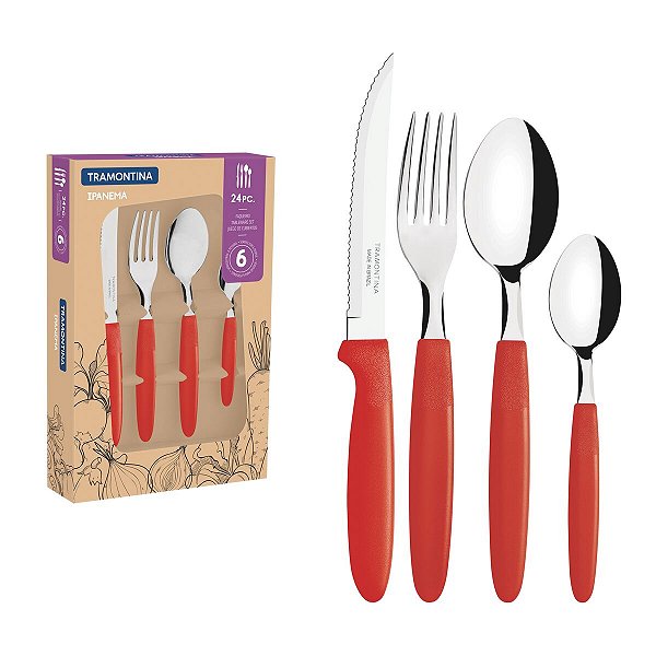 Faqueiro Talher Inox 24 Vermelho Ipanema Tramontina 23398772