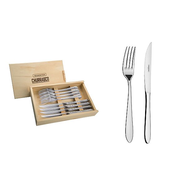 Estojo Madeira Garfo Faca Inox Churrasco Tramontina 66962614