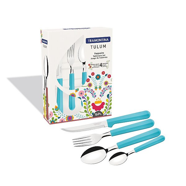 Faqueiro Talher Inox 16 PeCas Azul Tulum Tramontina 23299180