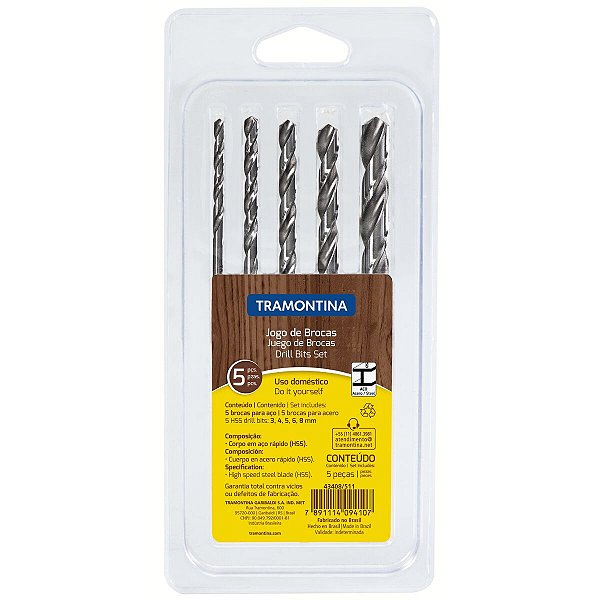 Jogo Broca ACo RApido Metal Madeira 5 PC Tramontina 43408511