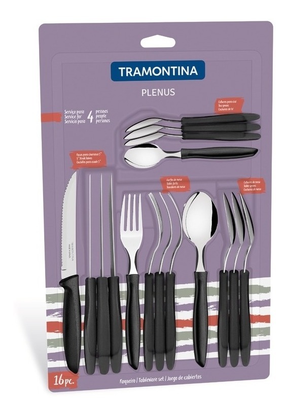 Faqueiro Talher 16 Plenus Preto Tramontina 23498001