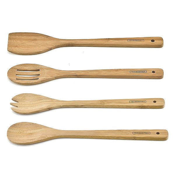 Kit Jogo Colher Madeira Pau Bamboo Bambu Tramonti 10239386