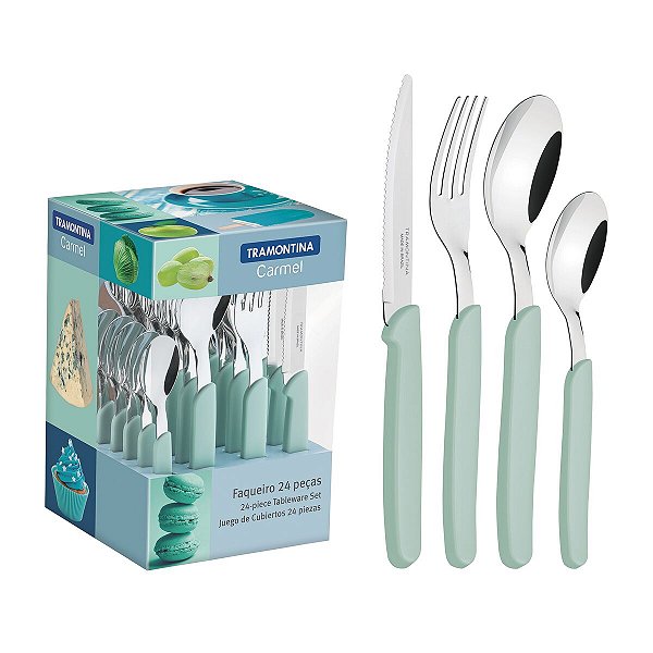 Faqueiro Inox 24Pc Turq Claro Carmel Tramontina 23499026
