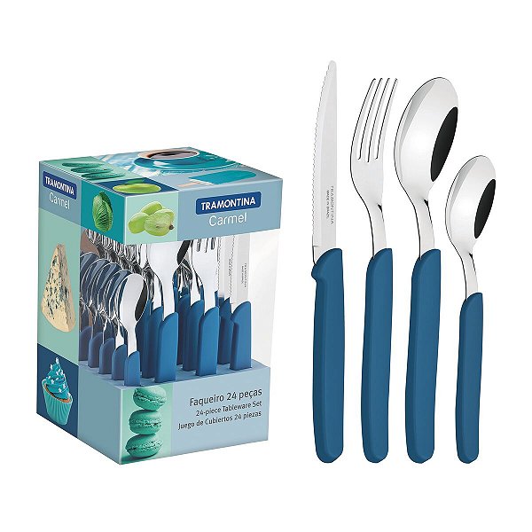 Faqueiro Talher 24 Azul Turquesa Carmel Tramontina 23499024