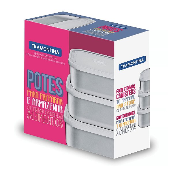 Pote Inox Quadrado 16 19 23Cm Freezinox Tramontina 64220920