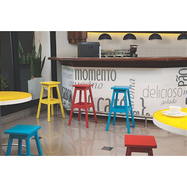 Banqueta Banquinho Madeira Amarela Tramontina 91451072