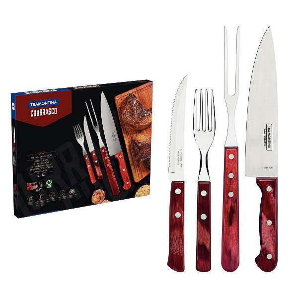 Kit Churrasco Inox Vermelho Polywood Tramontina 21199789