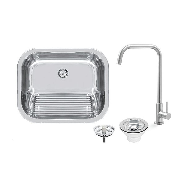 Tanque Inox Polido 50X40Cm + Torneira 30L Tramontin 94400417