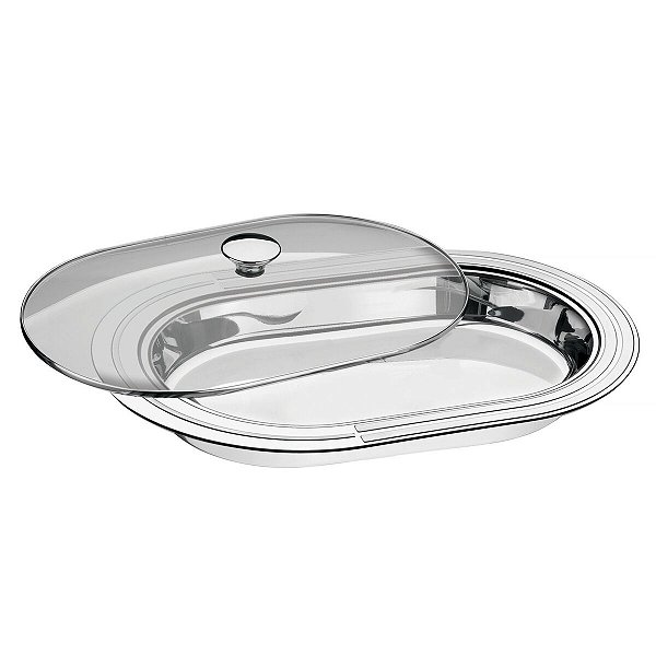 Travessa Funda Ciclo Inox Tampa Vidro 45Cm Tramonti 61517454