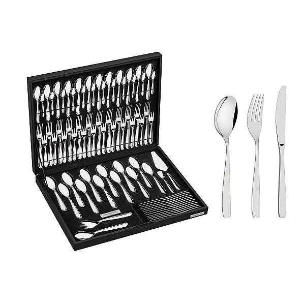 Faqueiro Inox Mesa Estojo Madeira 76Pçs Tramontina 66950307
