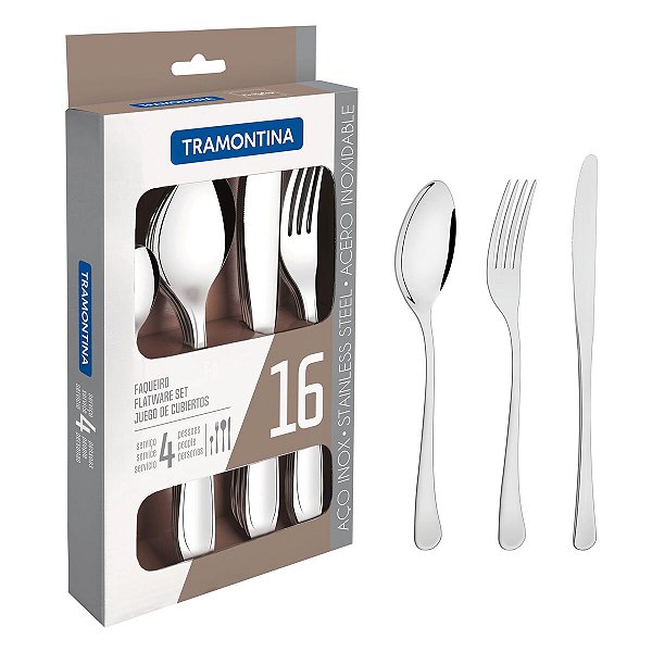 Faqueiro Aço Inox Com Faca Mesa 16 Pç. Tramontina 66945650