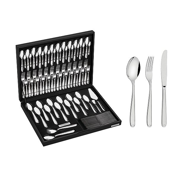 Faqueiro Inox Mesa Estojo Madeira 76Pçs Tramontina 66901300