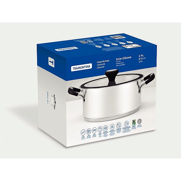 Caçarola Rasa Inox Fundo Triplo 20Cm 2,9L Tramontin 62123203