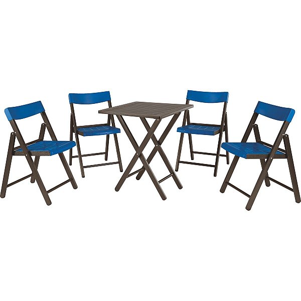 Mesa Cadeira Potenza Madeira Azul 5 Pç Tramontina 10630030