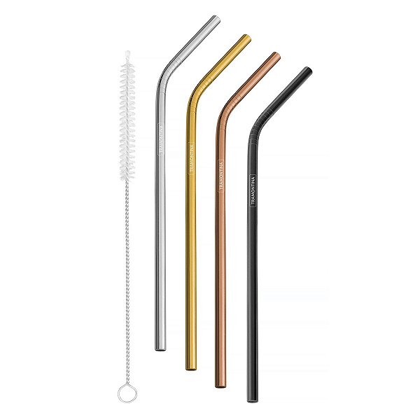 Jogo 4 Canudos Color. Inox + Escova Tramontina 64600133