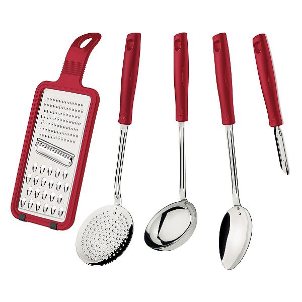 Jogo Utensilios Inox 5Pc Easy Vermelho Tramontina 25299713