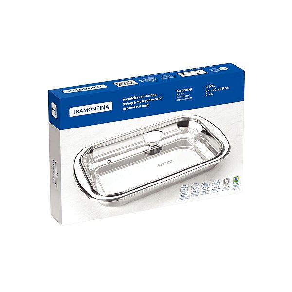 Assadeira Aco Inox Cosmos Tampa Vidro Tramontina 61315344
