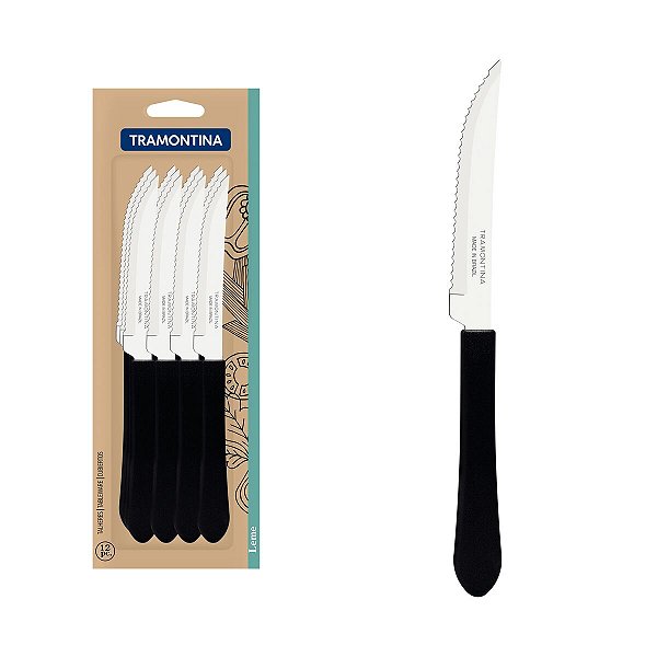 Facas Churrasco Inox 12Pc Leme Preto Tramontina 23180904