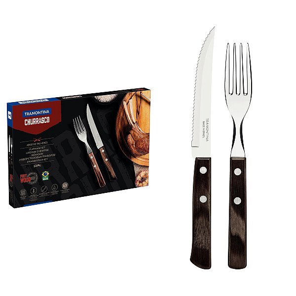 Garfo Faca Jogo Churrasco Inox Polywood Tramontina 21199903