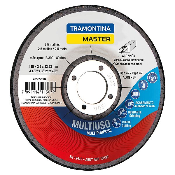 Disco 4 1/2 Corte Desbaste Ferro Aço Inox Tramont 42585004