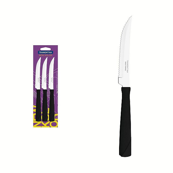 Facas Para Churrasco New Kolor Inox Preto 3 Peças 23160304