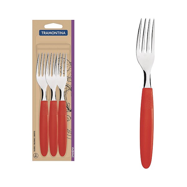 Conjunto Garfos Mesa Ipanema Inox Vermelho 3 Peças 23362370