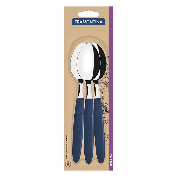Conjunto Colheres Mesa Ipanema Inox Azul 3 Peças 23363310