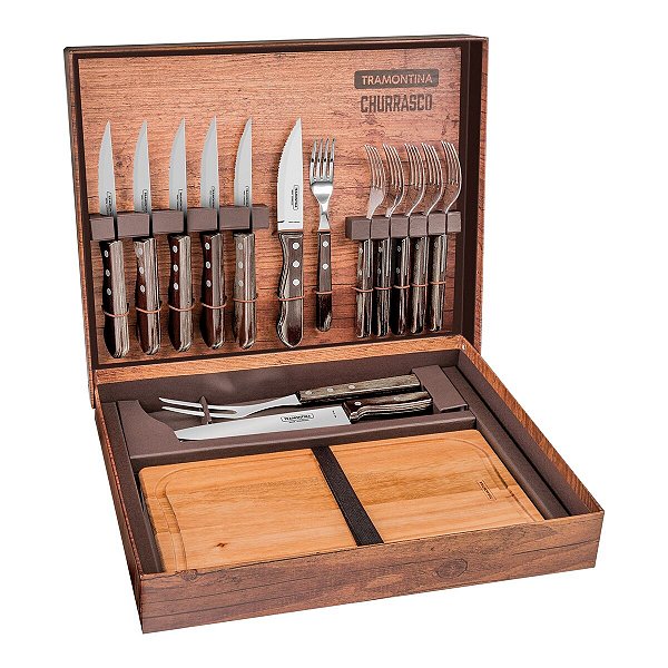 Kit Churrasco Inox 15Pc Polywood Castanho Tramontin 21198970