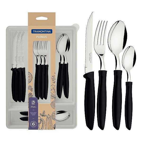 Faqueiro Com Gaveteiro 25 Peças Plenus Preto Tramo 23498030