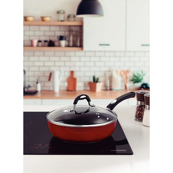 Frigideira Funda 24Cm Tampa Monaco Vermelha Tramont 28704724
