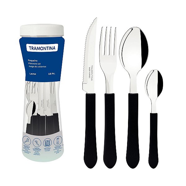Faqueiro Inox 16Pc Leme Preto Tramontina 23198017