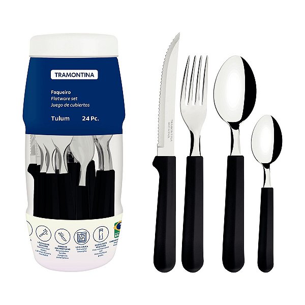 Faqueiro Inox 24Pc Tulum Preto Tramontina 23299089