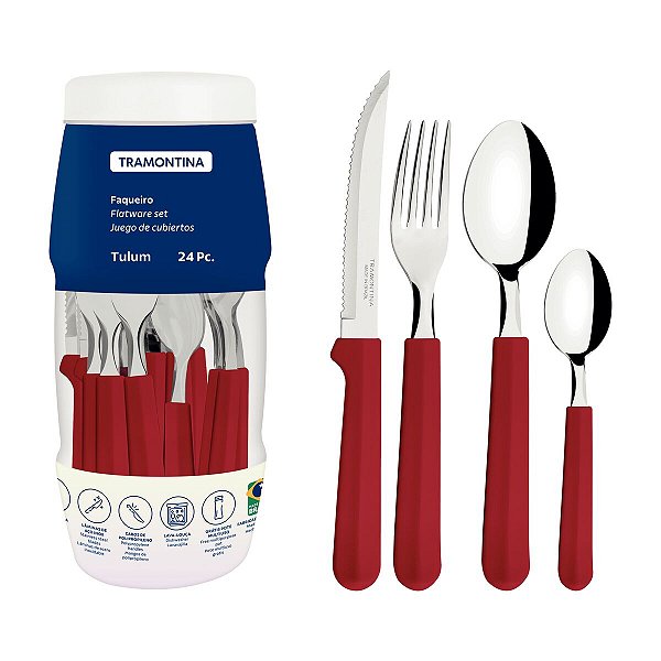 Faqueiro Inox 24Pc Tulum Vermelho Tramontina 23299789