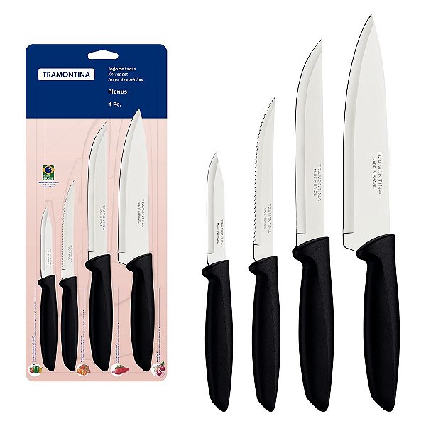 Jogo Facas Inox 4Pc Plenus Preto Tramontina 23498064