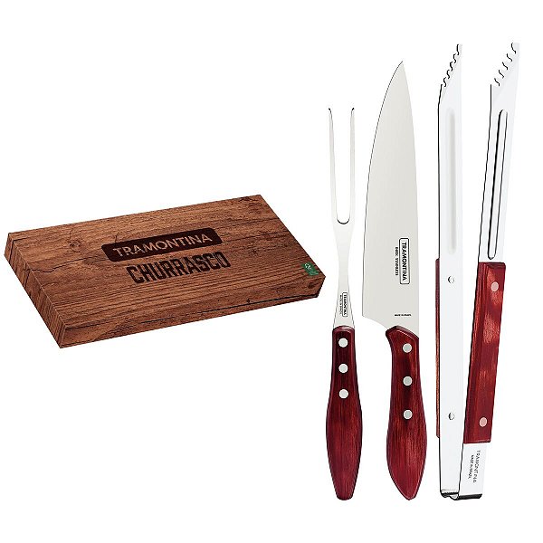 Jogo Inox 3Pc Vermelho Churrasco Tramontina 29899264