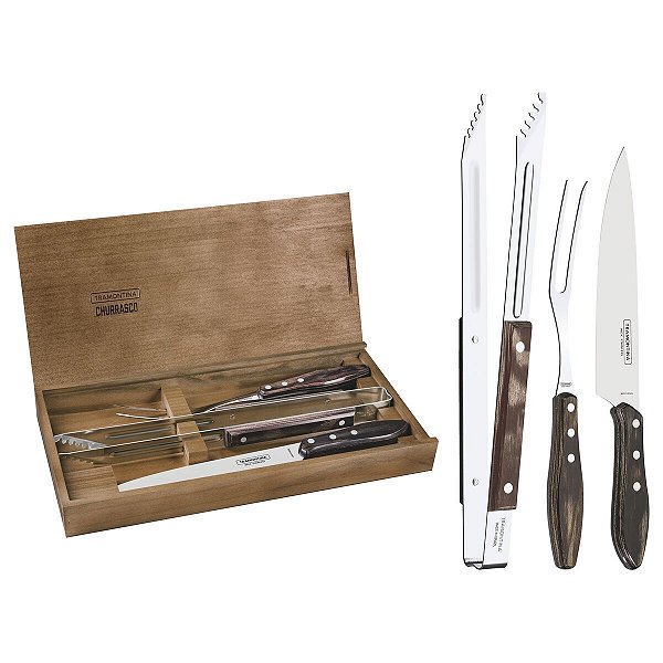 Jogo Inox 3Pc Polyood Castanho Churrasco Tramontina 29899559