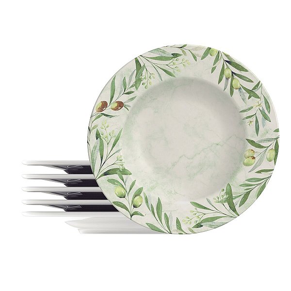 Kit Prato Raso 28Cm 6Pcs Oliva Porcelana Tramontina 96950010
