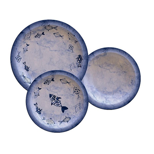 Jogo Pratos 12 Pcs Peixes Porcelana Tramontina 96989000