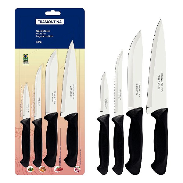 Jogo Facas Inox 4Pc Preto Tramontina 23099047