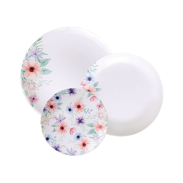 Jogo De Pratos 12 Pcs Floratta Porcelana Tramontina 96589023