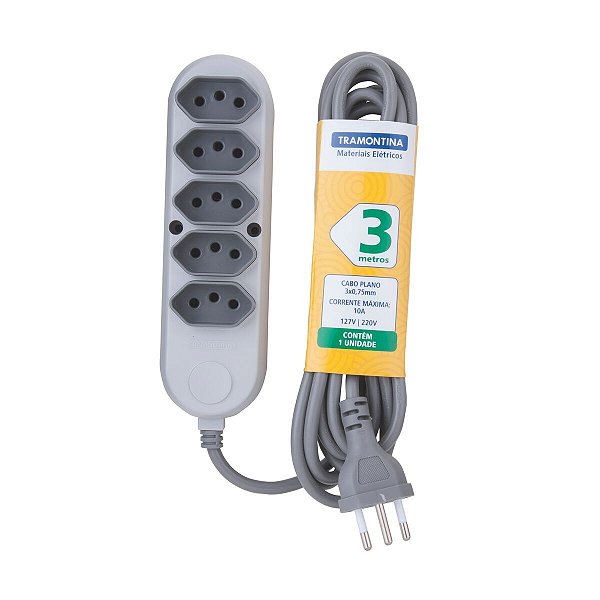 Extensão Múltipla 5 Tomadas 2P+T 10 A Tramontina 3M 57504030