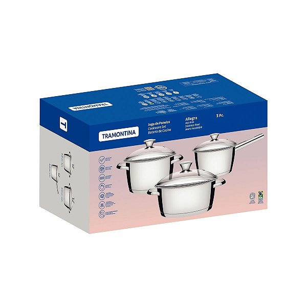 Jg Panelas Aco Inox 3 Pcs Allegra Tramontina 65660714