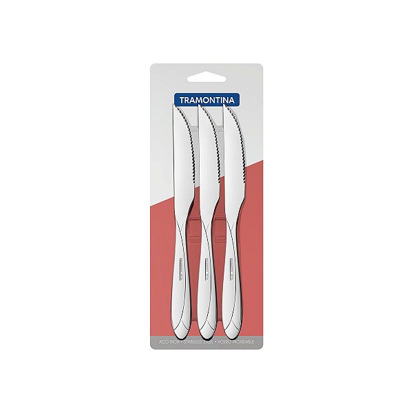 Jg Faca Churrasco Aco Inox 3Pcs Tramontina 66907181