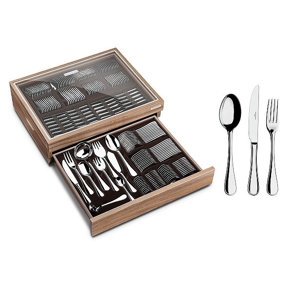 Faqueiro Aco Inox 130Pcs C/Vidro Tramontina 66925270