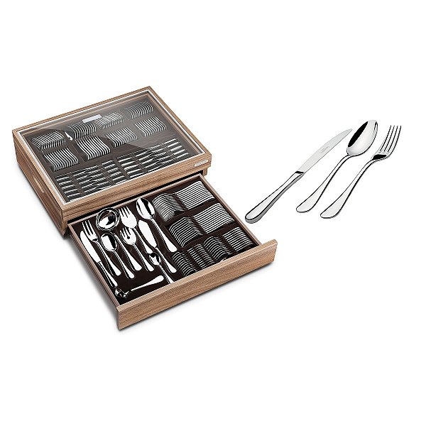 Faqueiro Aco Inox 130Pcs C/Vidro Tramontina 66928270