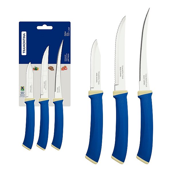 Jogo Facas Inox 3Pc Felice Azul Tramontina 23499177